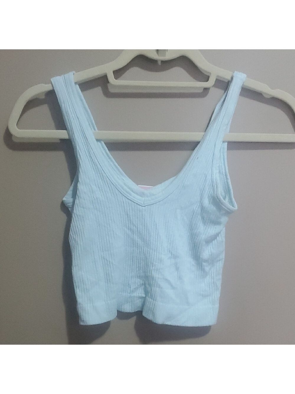 Out From Under Light Blue Ribbed Crop Top Size Small